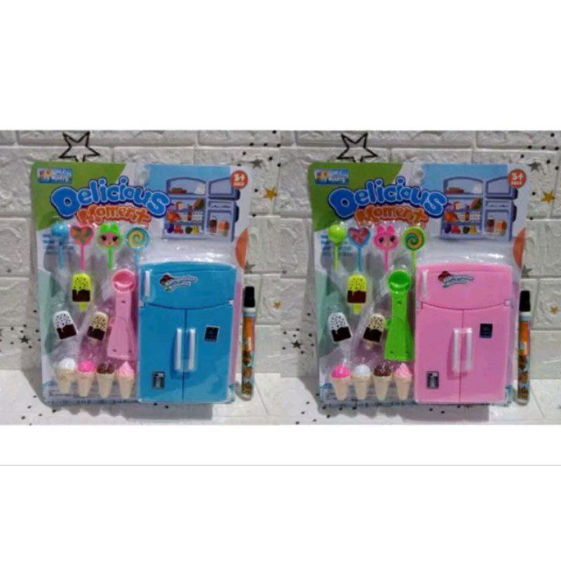 MAINAN ANAK KULKAS 2 PINTU ES KRIM/MAINAN ANAK PEREMPUAN ALAT DAPUR MASAK MASAKAN/MAINAN ANAK KULKAS
