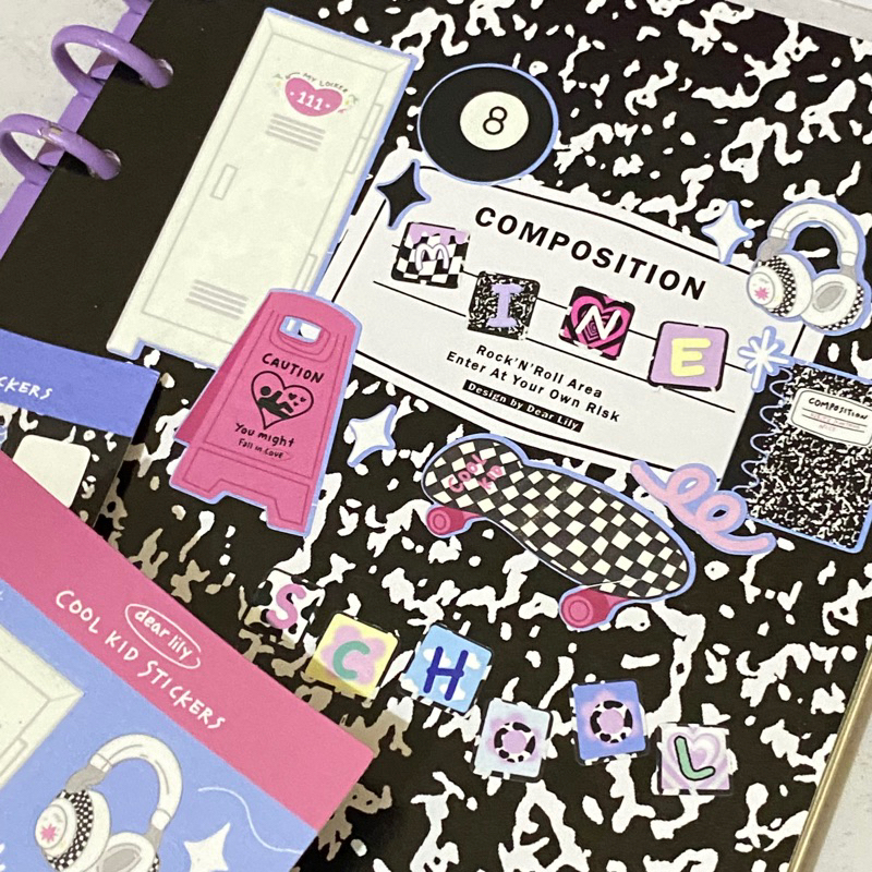 

Cool Kid Sticker / Stiket Set Tema Cool Kid Aesthetic/ Art Print School Locker / Loker sekolah / Headphone Aesthetic / Composition / Stiker Caution You Might Fall in Love / Stiker Die Cut y2k Aestetik Korea