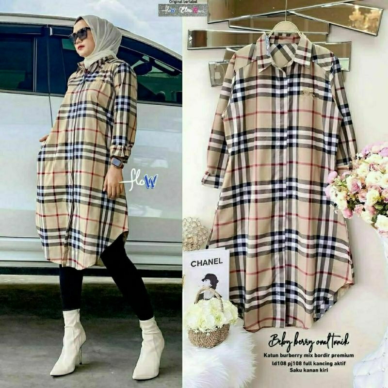 Beby Berry Oval Tunik, TUNIK WANITA MUSLIM CANTIK MODIS FIT XL LD 106 BAHAN KATUN BURBERRY MIX BORDIR PREMIUM TERMURAH OOTD TERLARIS