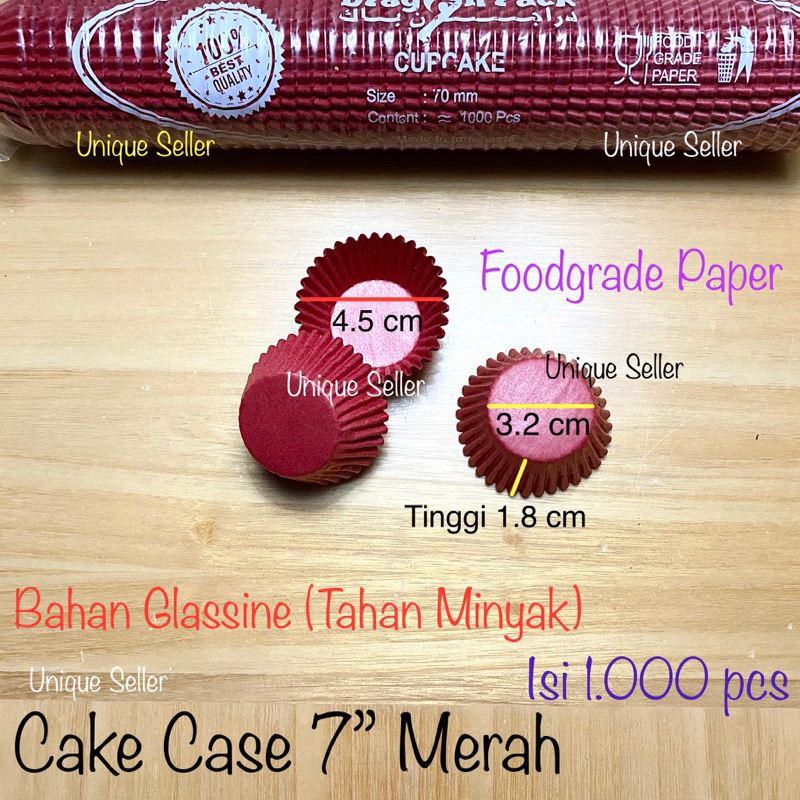 [1000 pcs] Cake Case 7” GLASSINE MERAH Alas 3.2 cm / Kertas Cupcake 7 / Kertas Alas Pie Merah 7cm / Kertas Alas Kue Kering 7 cm / Paper Cup Cake Case 7”