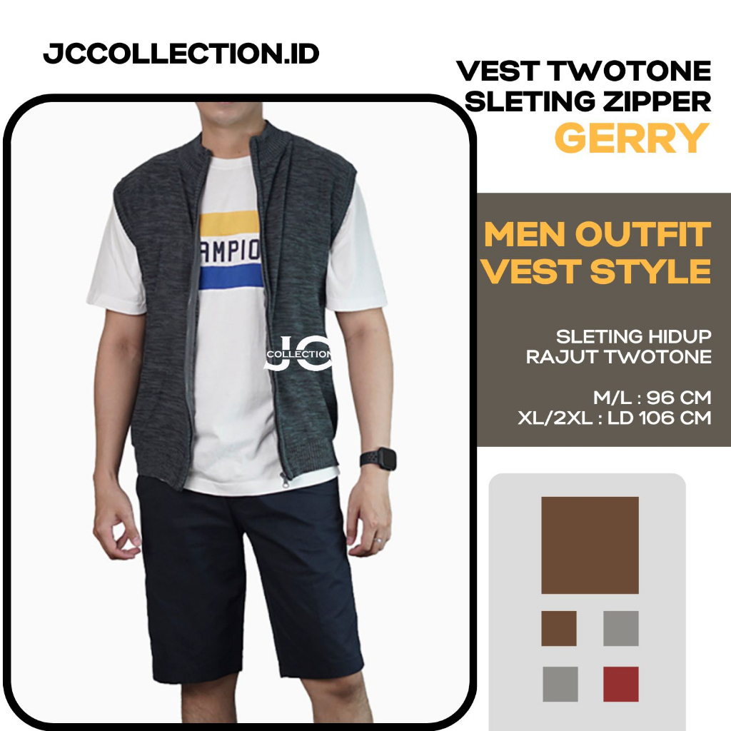 Rompi Vest Rajut seleting baju kerja Pria Knit Vest Zipper Gerry JCCollections