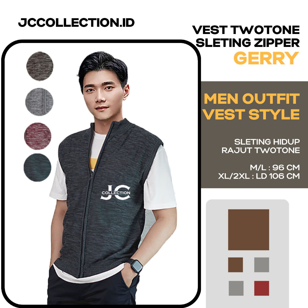 Rompi Vest Rajut seleting baju kerja Pria Knit Vest Zipper Gerry JCCollections