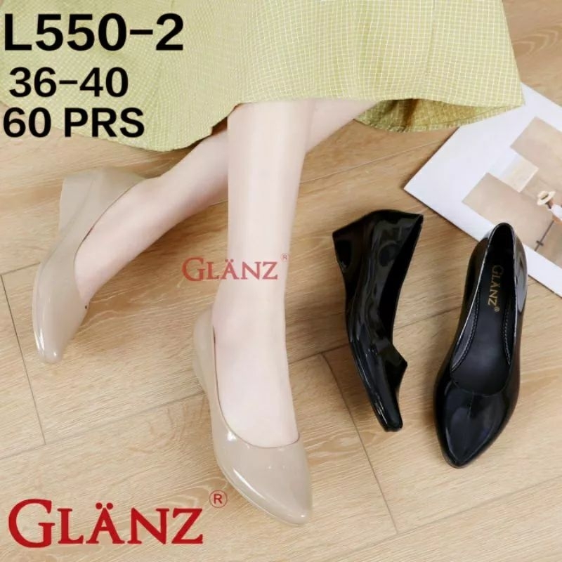 Sepatu Pantofel Wanita Import l Sepatu Wedges Wanita Formal Glossy Polos Balance 537