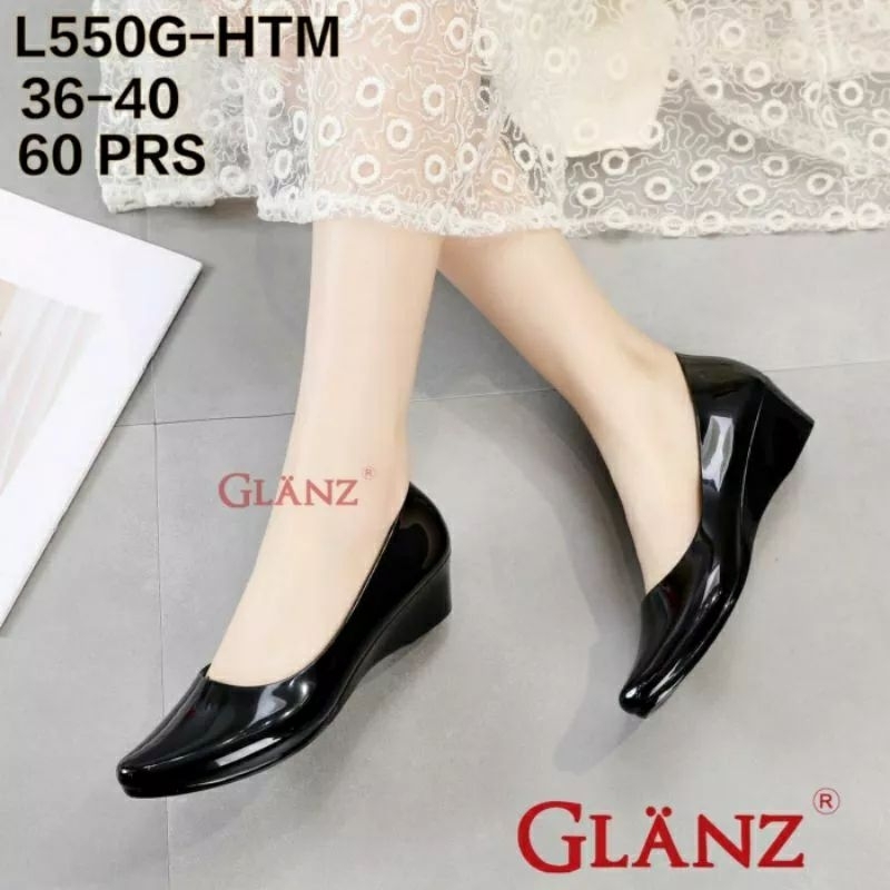 Sepatu Pantofel Wanita Import l Sepatu Wedges Wanita Formal Glossy Polos Balance 537