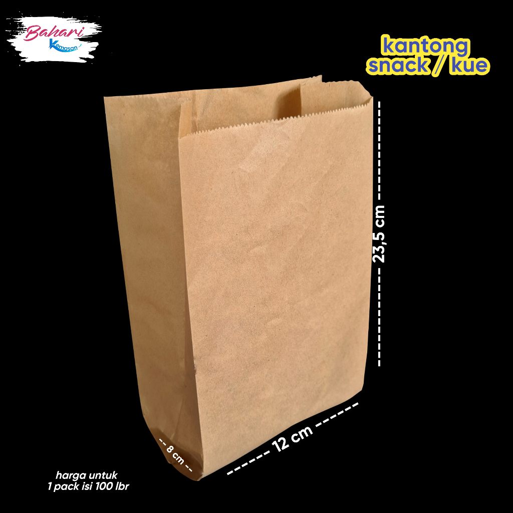 

paper bag kue kantong snack roti kentang ukuran 23,5x12,5+8cm isi 100 (warna cokelat)