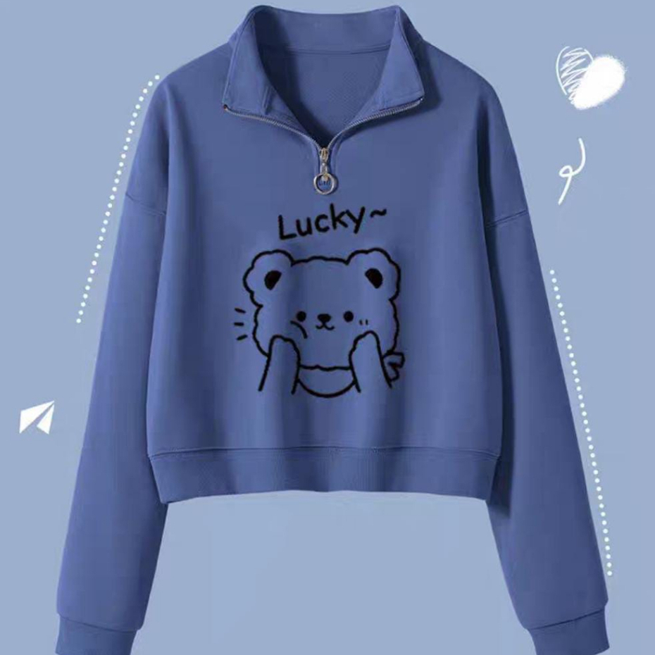 RING COLLAR LUCKY BEAR SWEATER SWEATSHIRT WANITA LUCU (IC)