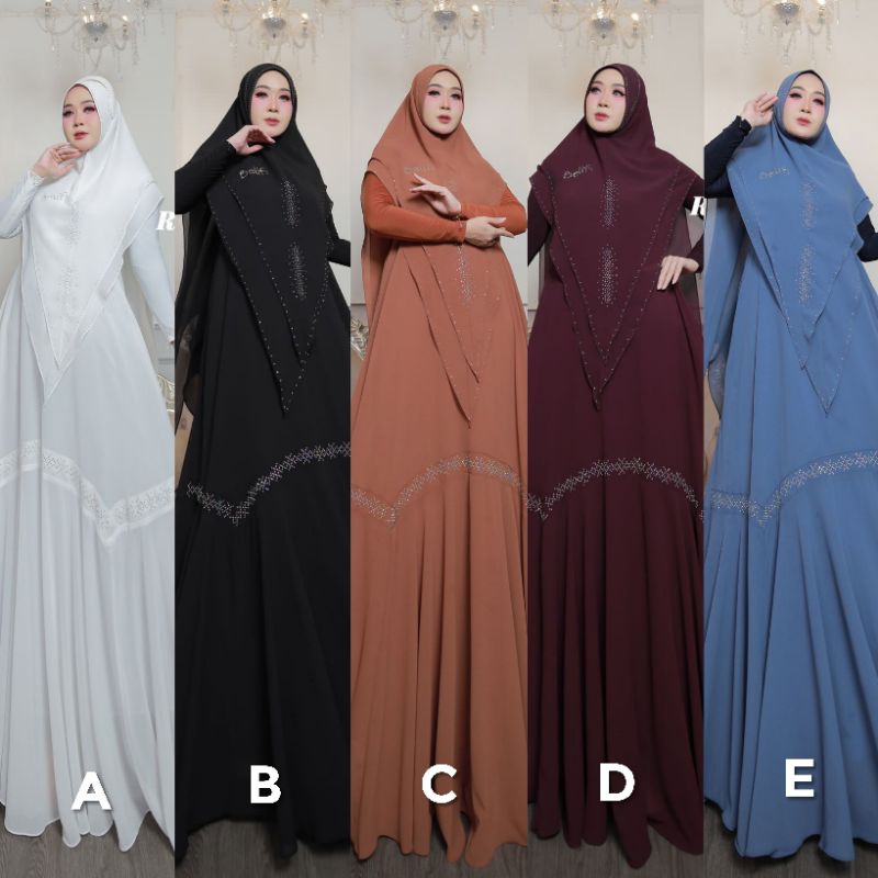Rahma Series By Belifi Syari Original Gamis Syar'i Spesial Lebaran 2023 Ceruty Babydoll Printing Mix