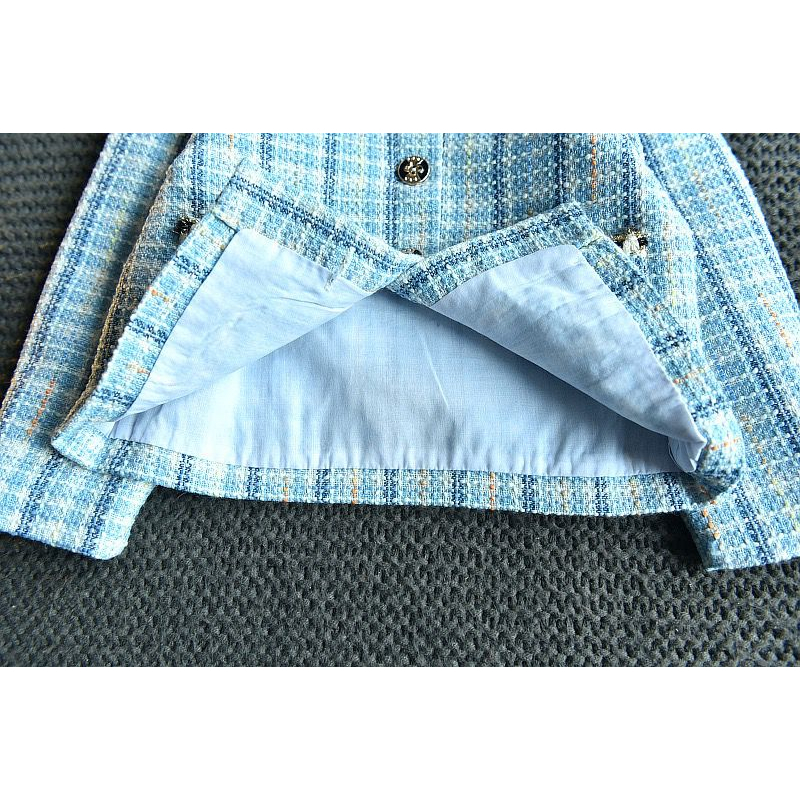 Setelan Anak Perempuan Rok Tweed Woll Motif  Kotak Biru Pocket Off Button