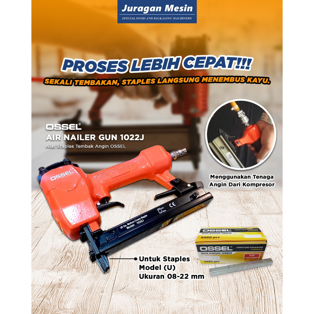 

Air Nailer Gun Staples Kayu 1022J OSSEL Paku Tembak Stapless Ossel Kompressor Stapler Tembak Angin