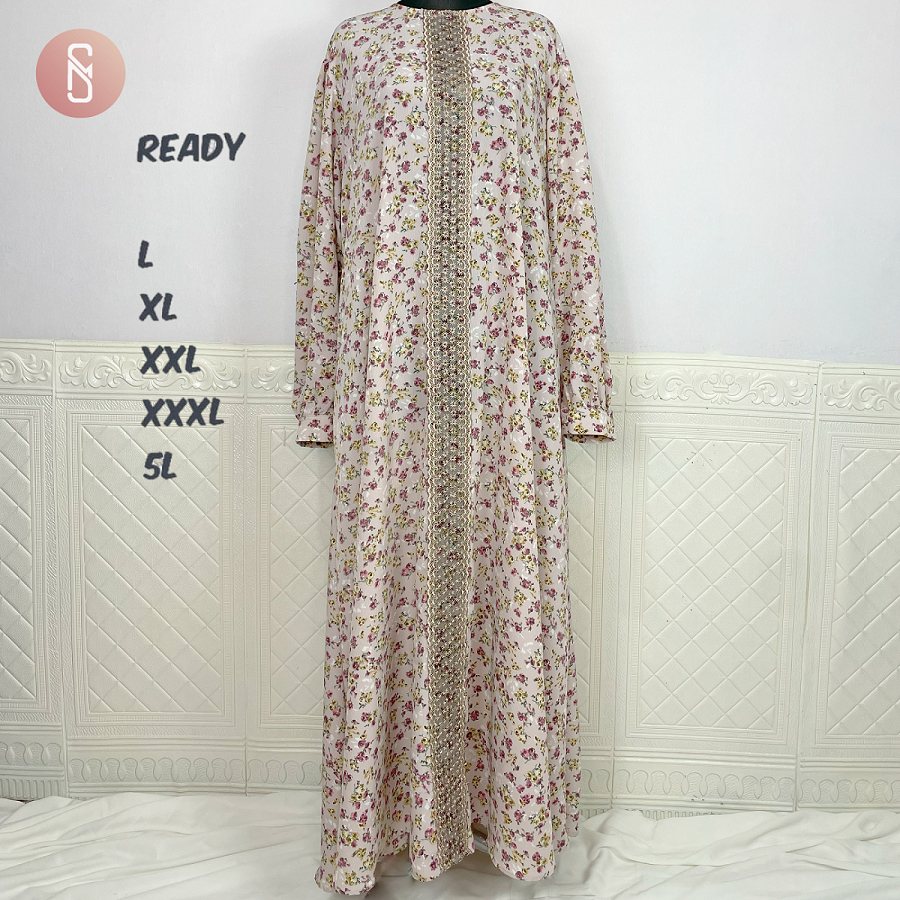 Myshawl Halima Gamis Brukat Crinkle Jumbo Big Size Uk M XL XXL XXXL 5L LD 94 100 110 120 130 140-Lavender