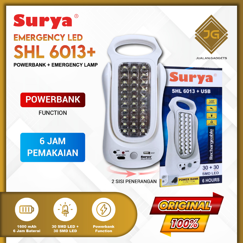 Surya Lampu Emergency SHL 6013 USB Light LED SMD plus Powerbank