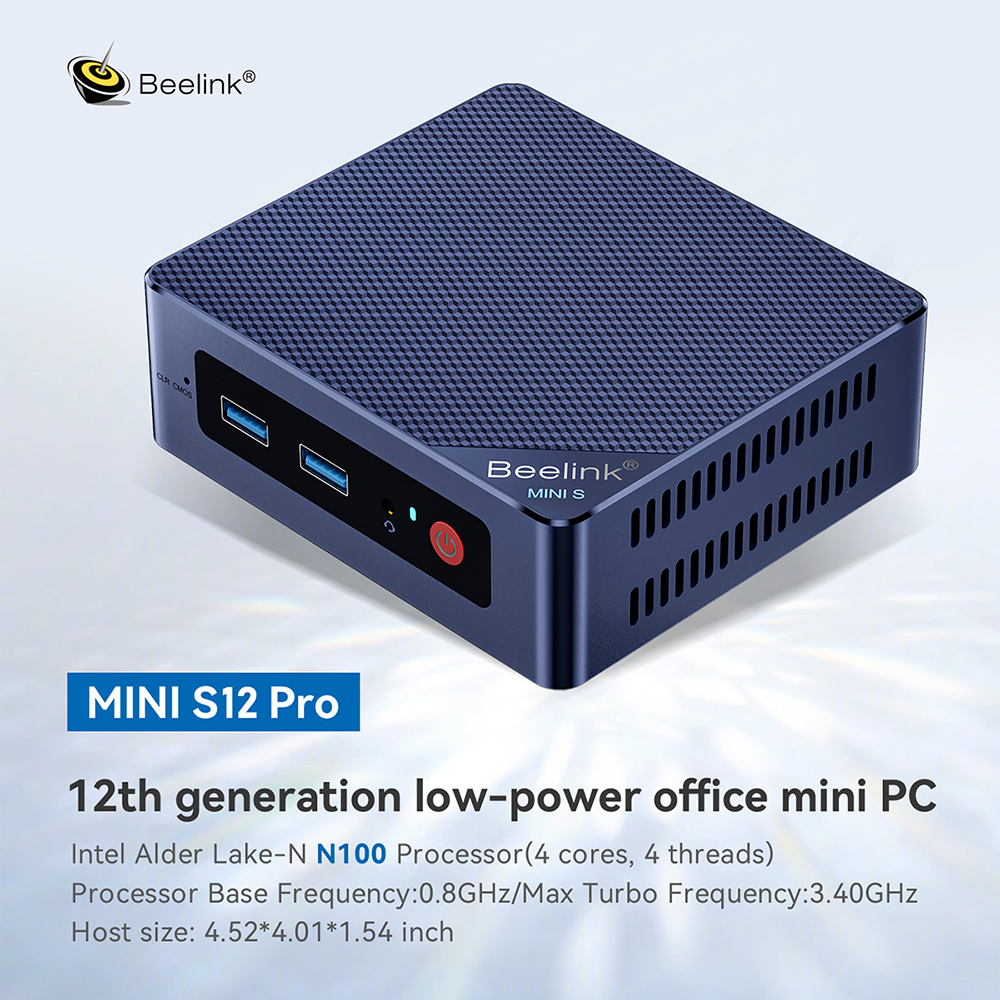 Beelink Mini S12 Pro N100 Intel Alderlake 16/500GB NVMe 12th Gen HDMI WiFi Windows 11 Pro