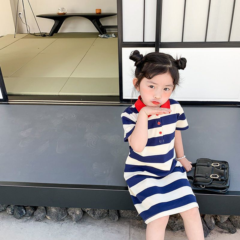 Dress Anak Perempuan Polo Kerah Merah Strip Navy Cream