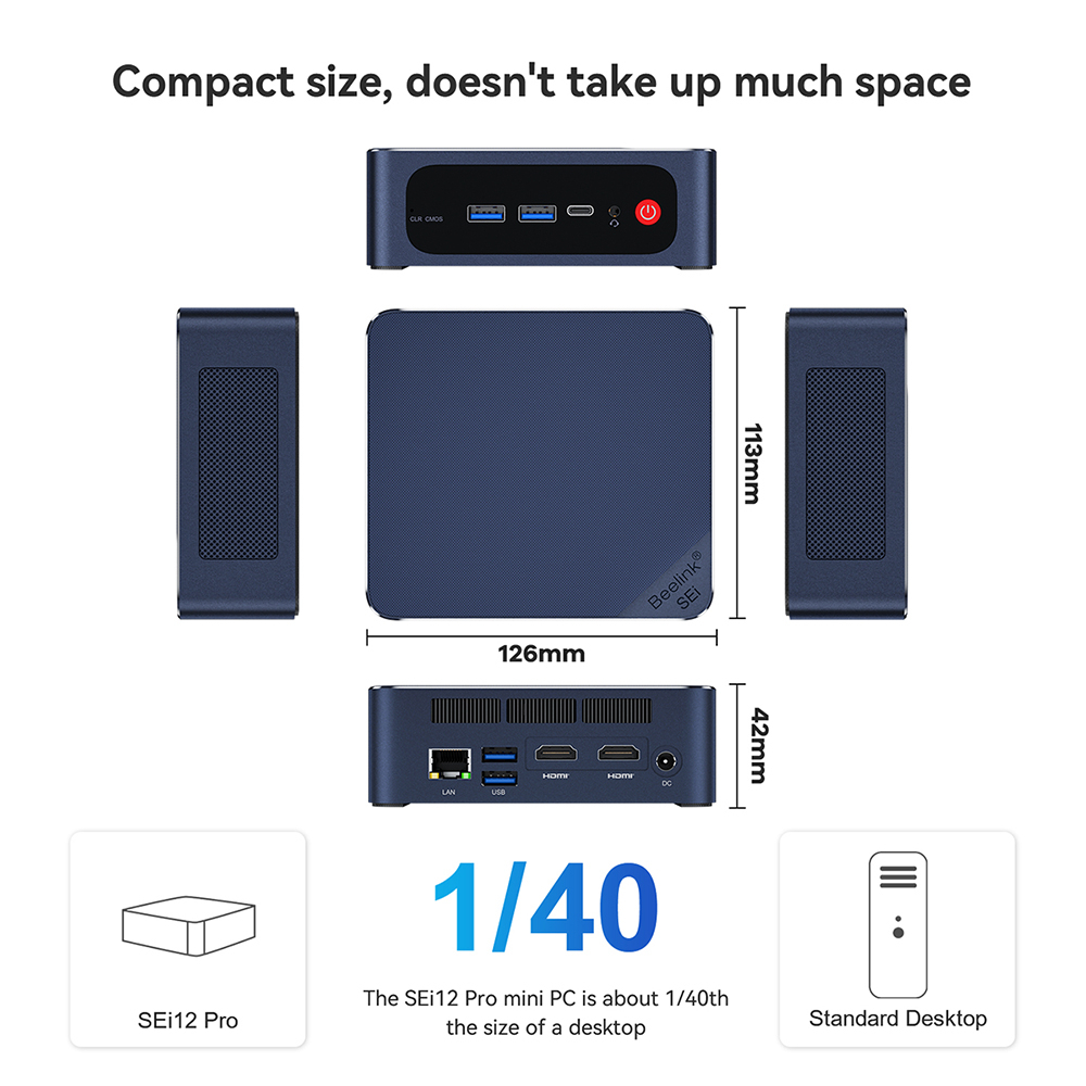 Beelink SEi12 Pro Intel Core i5 1240P 16GB DDR5 500GB NVMe HDMI WiFi6 Windows 11