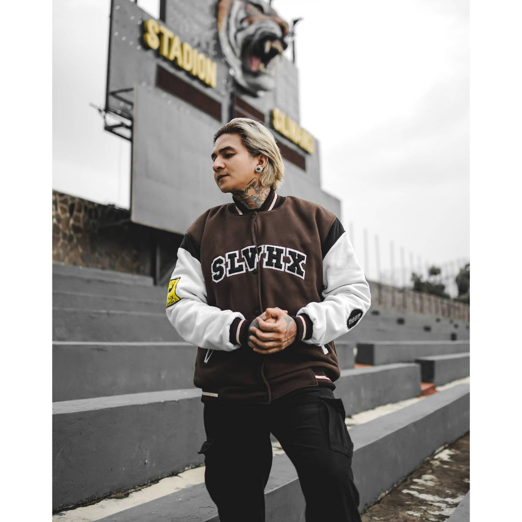 Varsity Baseball Jacket Pria Wanita SLVHX Terbaru Full Bordier Tebal