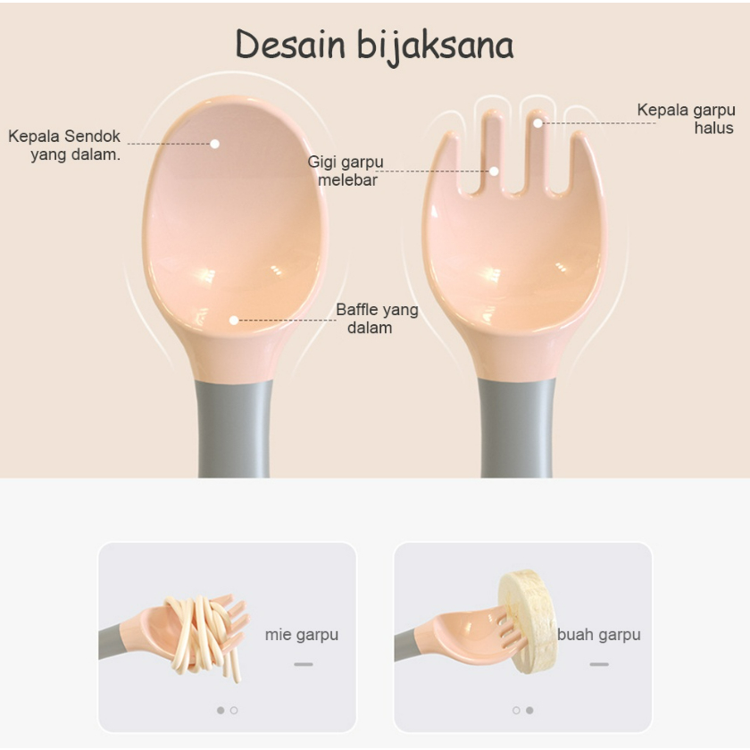 Sendok Garpu Makan Bayi Silicone MPASI BPA Free dengan Wadah / Spoon and Fork Flexible CBKS LC