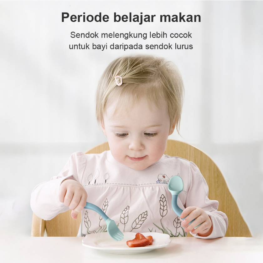 Sendok Garpu Makan Bayi Silicone MPASI BPA Free dengan Wadah / Spoon and Fork Flexible CBKS LC