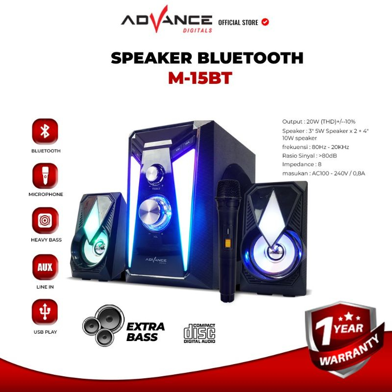 Speaker Bluetooth Subwoofer Bass Dengan Mic Wireless Advance M15BT Speaker Karaoke Speaker Pengajian