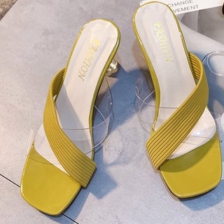 Korean PVC Stripe Mules / Heels Wanita 5012 (Size 36-40)