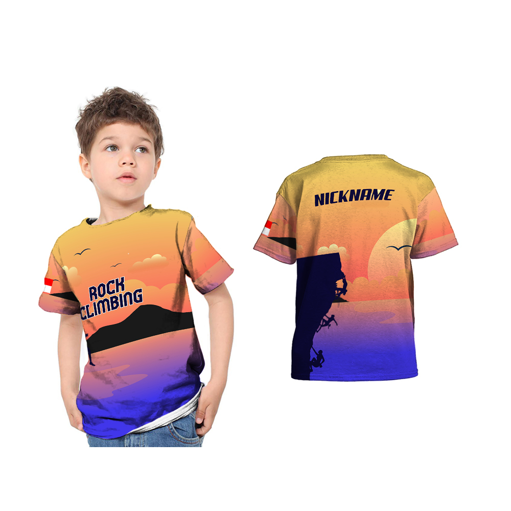 Kaos Anak Jersey Olahraga Panjat Tebing Full Printing Custom