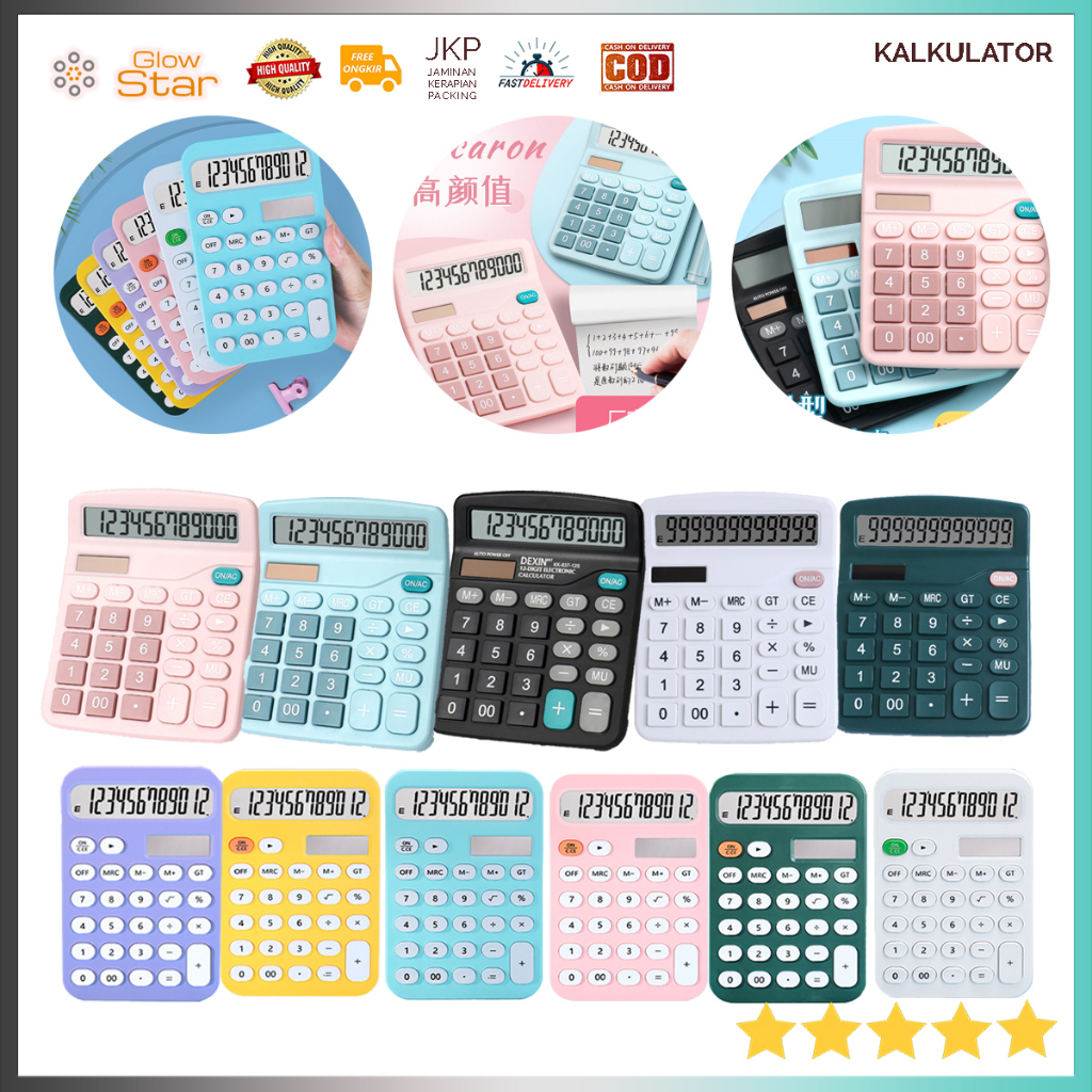 Kalkulator Elektronik Digital 12 Digit - Black, Kalkulator toko baterai AA / Batrai Kancing Tenaga Surya Cahaya pink blue orange green kalkulator kecil besar kantong lucu cute color