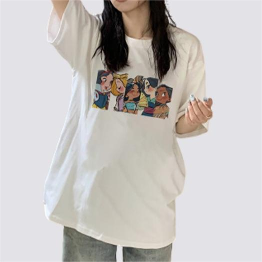 XIAOZHAINV Kaos Atasan Wanita Cartoon Princess Pattern Lengan Pendek A0157