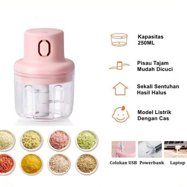 ELDE 1 - Blender Portabel Elektrik Tanpa Kabel / Mini Chopper 250ML BLENDER CAS PENGHANCUR BUMBU BAWANG