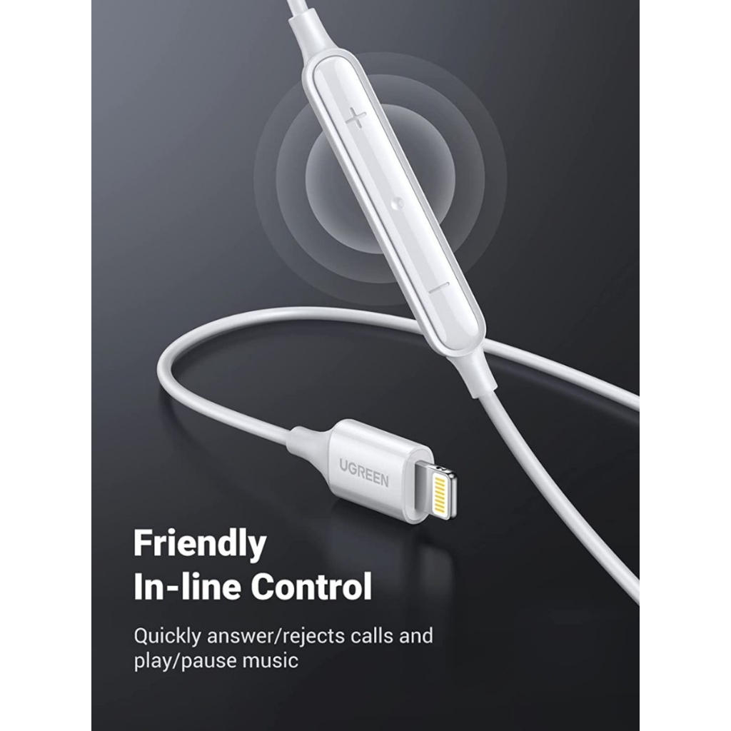 UGREEN Headset Handsfree HiTune Jack Lightning Earphone With Volume Control Audio + Open Mic For iPhone 12 13 iPad Mini 80649