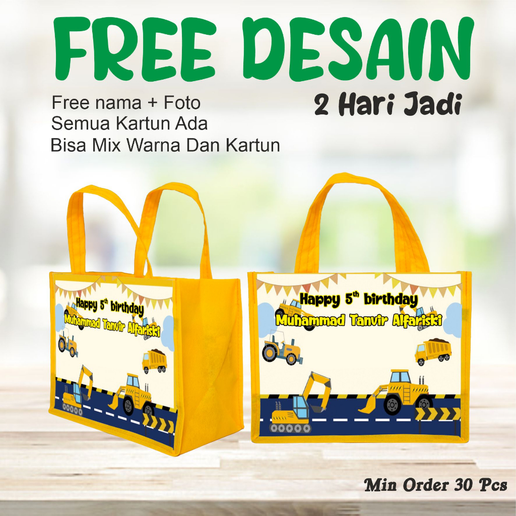 

FREE DESAIN TAS GOODIE BAG NGGAK RIBET / BERGAMBAR ALAT BERAT/SOVENIR ULANG TAHUN ANAK