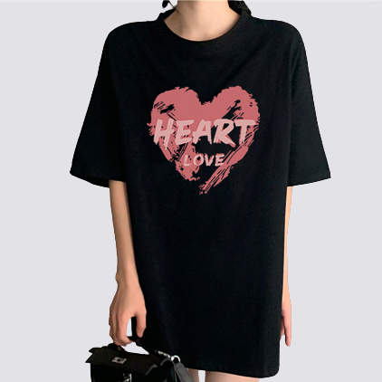 XiaoZhaiNv Kaos Atasan Wanita Paint Love Pattern Lengan Pendek A0802