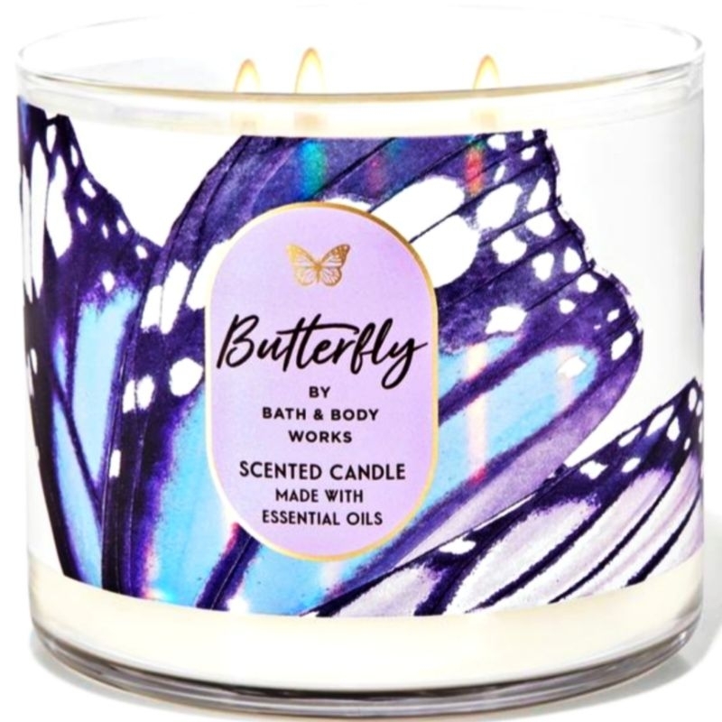 BBW BUTTERFLY 3-WICK SCENTED CANDLE 411 G BATH &amp; BODY WORKS LILIN WANGI 3 SUMBU UKURAN BESAR PENGHARUM RUANGAN