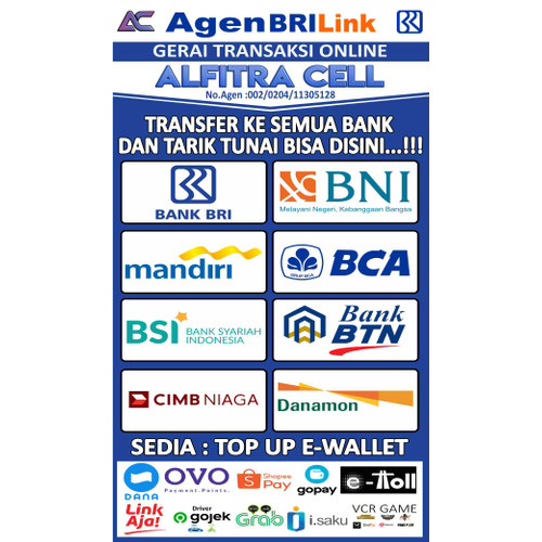 

Custom stiker vynil Tempat Usaha Brilink, BNI46, AGEN MANDIRI, AGEN BTN