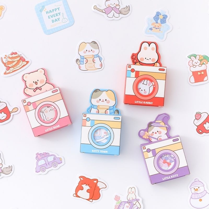 

46 pcs Stiker Kotak Bentuk Kamera Hewan Lucu Dekorasi Jurnal Scrapbook Stiker Box Cute Camera Animal