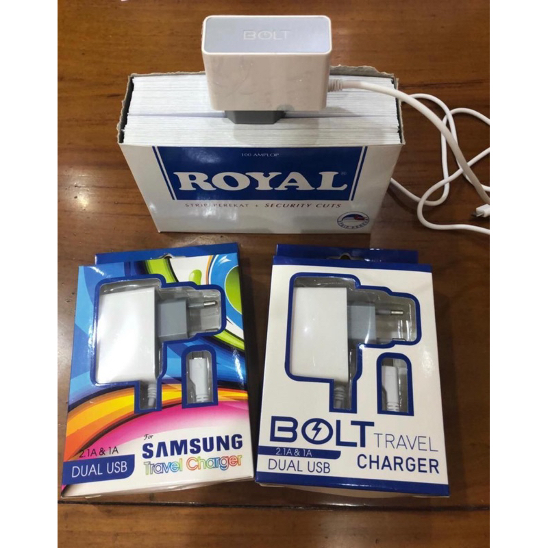 CHARGER CASAN MURAH BOLT KABEL MICRO +2USB 2.1A &amp; 1A CHARGE CHAGER FC