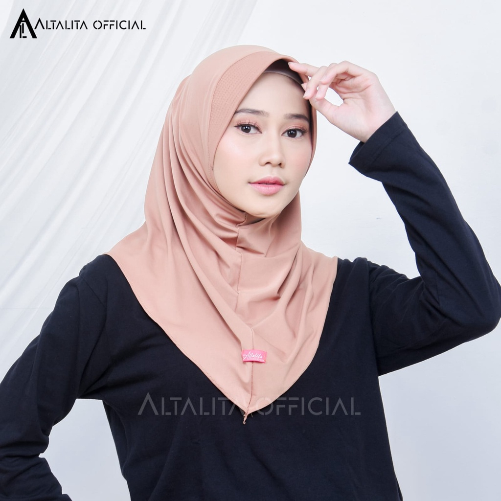 Altalita - Kerudung Sporty Nadira Hamidah Instan All Size Ukuran S M L Menutup Dada pet Antem Bahan Jersey Premium Cocok untuk Sekolah Olahraga Volly Futsal Senam dan Sehari-hari-Mocca