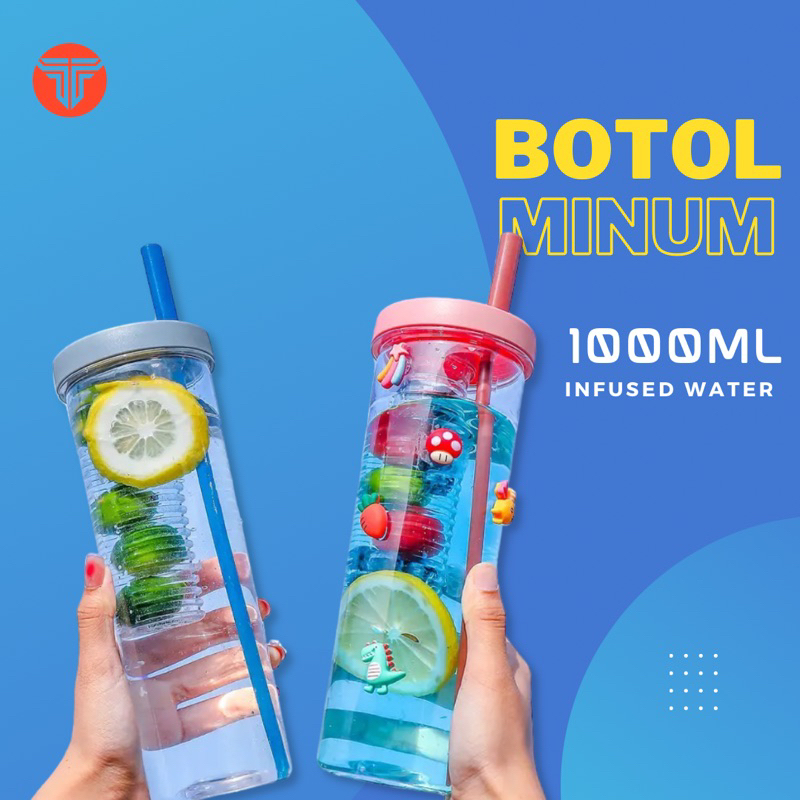 ELITEE Botol Minum 700ml Transparan Dengan Sedotan Untuk Outdoor Botol Minum Jus Portabel Sedotan Lipat Untuk Traveling Botol Minum Jus/Buah Cangkir Jus Teh Portabel Model Lipat Botol Minum Sedotan Lipat Botol Minum Infused