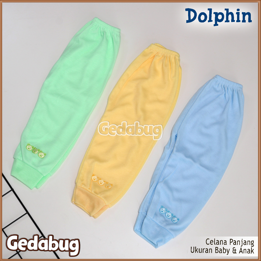 3 Pcs - Celana Panjang DOLPHIN | Celana Panjang Bayi &amp; Anak Warna Polos | Gedabug