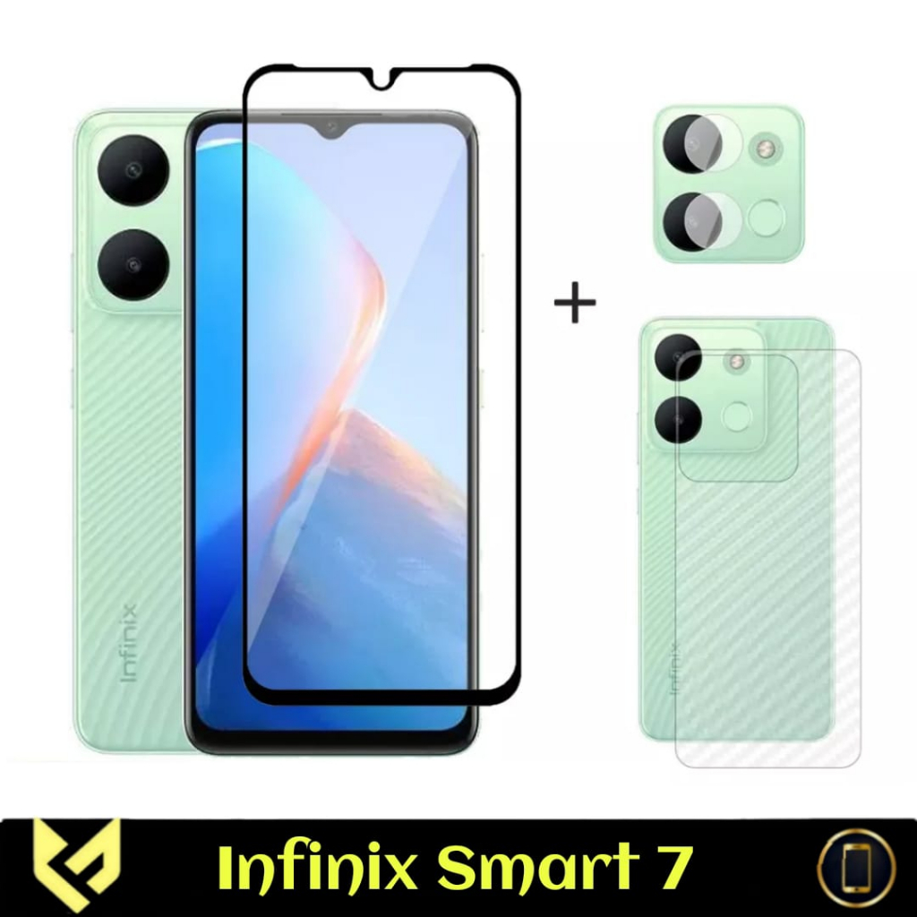 PROMO Paket 3IN1 For INFINIX SMART 7 Anti Gores Layar Free Lens Camera &amp; Skin Carbon Anti Gores Jamur Body Belakang Handphone