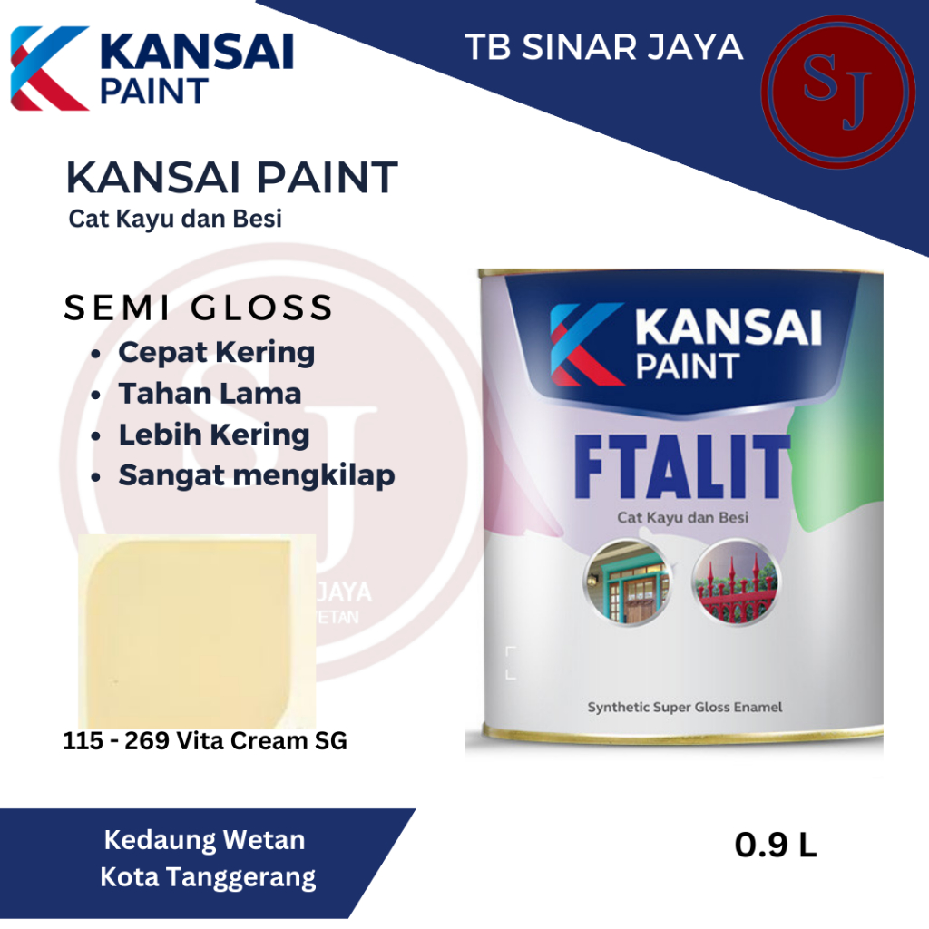 Cat Kayu dan Besi Ftalit Semi Gloss Kansai Paint 1kg 115 - 269 Vita Cream SG