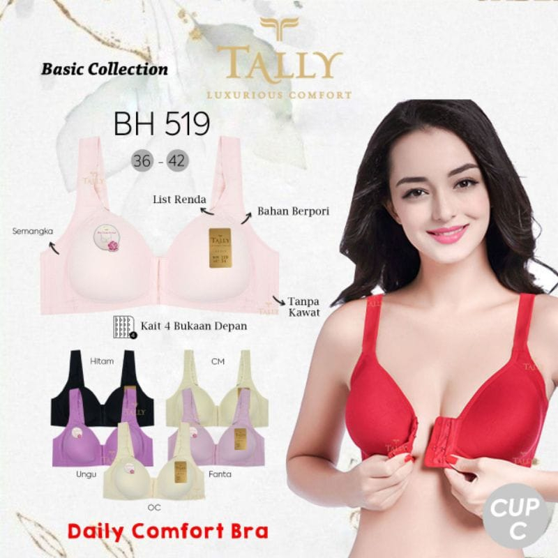 TALLY BRA BH 519 | CUP C | TANPA KAWAT | BUSA TIPIS | KANCING / KAIT DI DEPAN