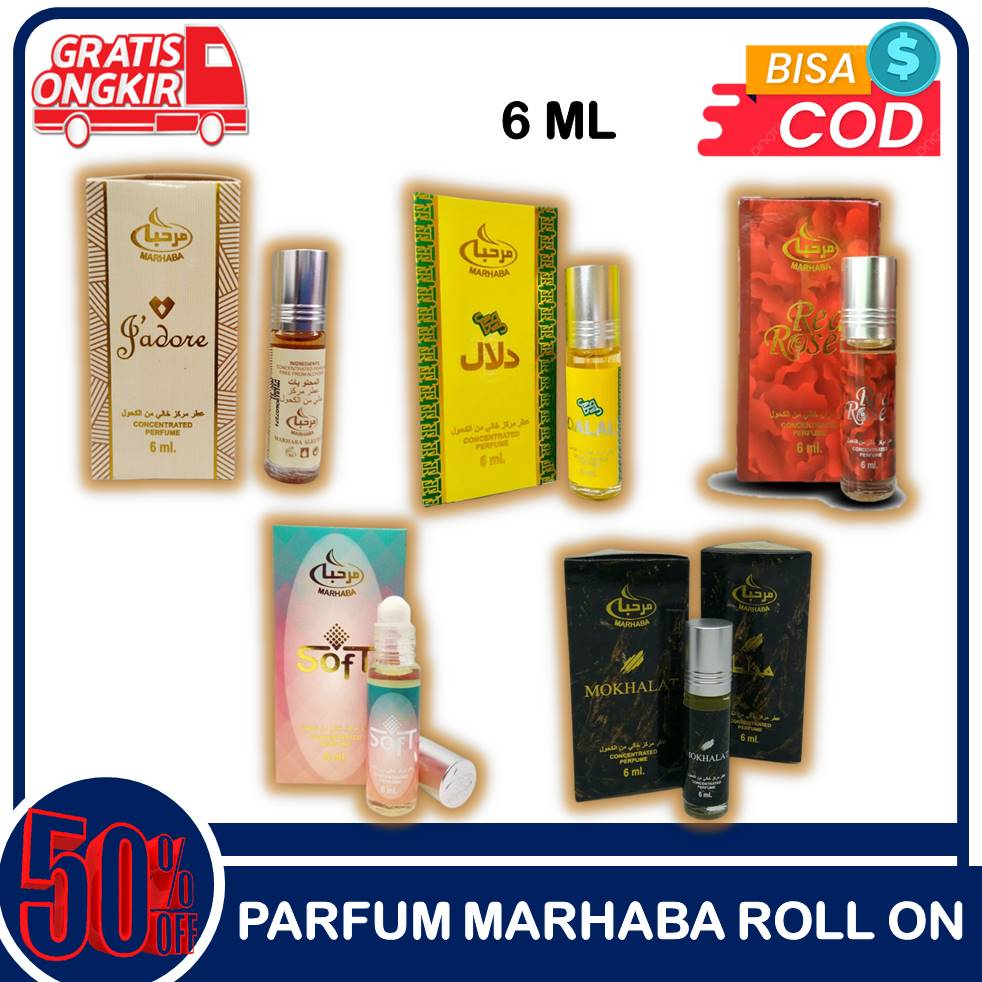 Parfum Marhaba Botol Kaca Roll On 6ml Untuk Cewek Cowok | Parfum Arab Original Pria Wanita | Parfum 