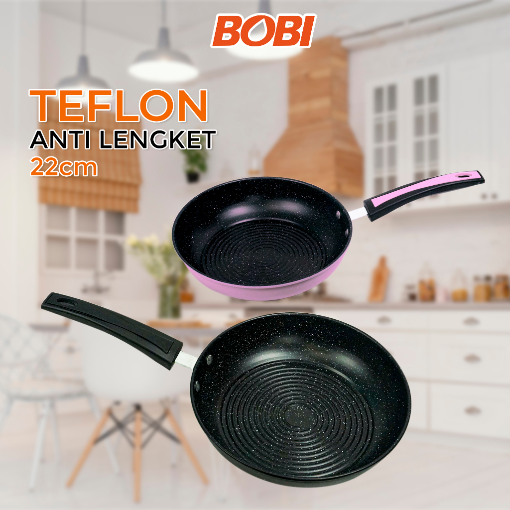 Teflon Panci Penggorengan 22 cm // Wajan Penggorengan Anti lengket Wok Pan // Teflon Praktis Bobi - Warna Random