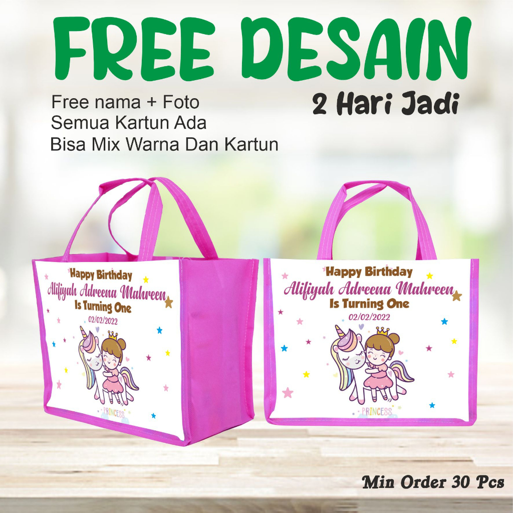 

TAS BERKARAKTER KUDA UNICORN/FREE DESAIN FOTO DAN NAMA/GOODIE BAG GAMBAR KARTUN