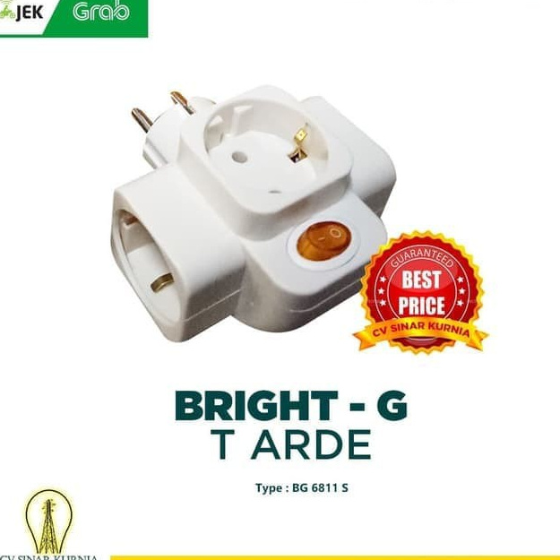 Steker T - Arde Merk Bright G 6811S Colokan Cabang + Saklar lampu