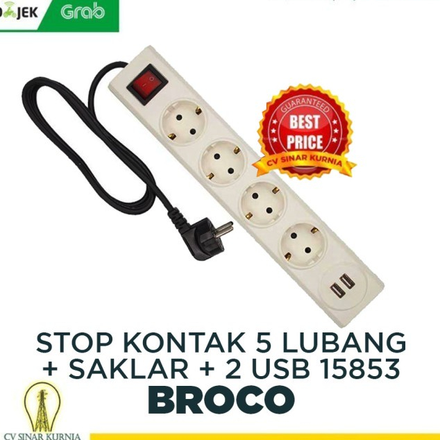 STOP KONTAK MULTI EXTENSION 4 LUBANG 1,5 M BROCO 15853 + 2 SLOT USB SNI