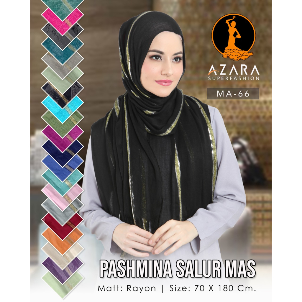 PASHMINA MAS RAWIS KOMBINASI EMAS SALUR 70 X 180 2 WARNA AZARA PASMINA MURAH RAYON BEST SCARFT