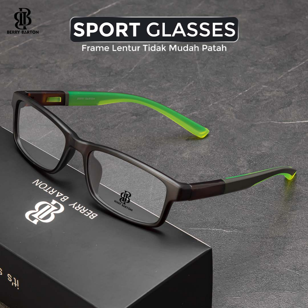 Berrybarton Kacamata Sport Segi Empat TR Lensa Minus Anti Radiasi Bluecromic Pria Wanita 5767 A