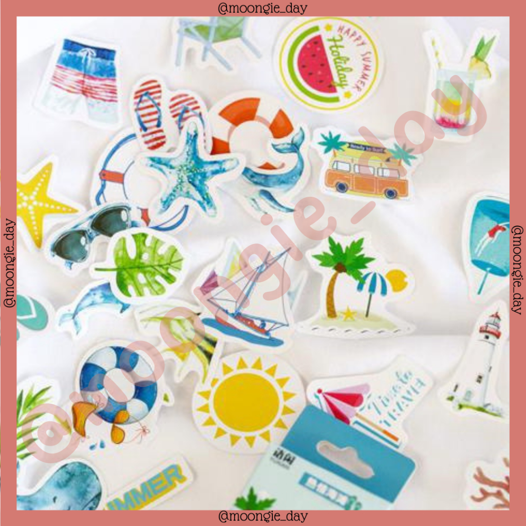 

45 PCS/BOX STIKER KERTAS TEMA PANTAI MUSIM LIBURAN HOLIDAY BEACH BULLET JURNAL DIY DIARY LUCU MURAH