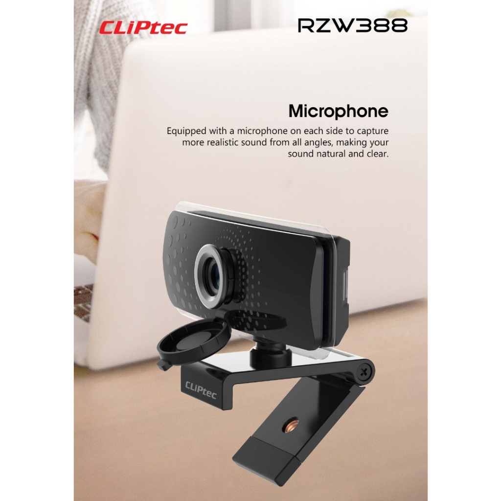 Webcam RZW388 Full HD 1080P Wide-Angle CLIPtec