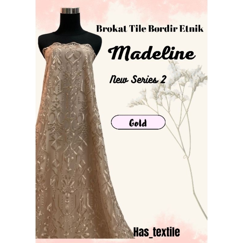 Kain Bahan Kebaya TIle Bordir Etnik Madeline New Series Warna Kuning Emas Gold